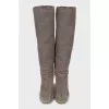 Suede and fabric boots with heels