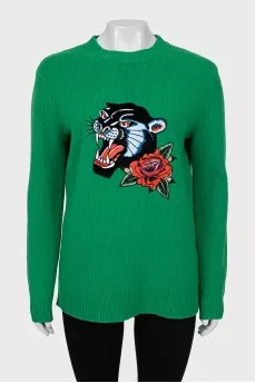 Knitted sweater with embroidery