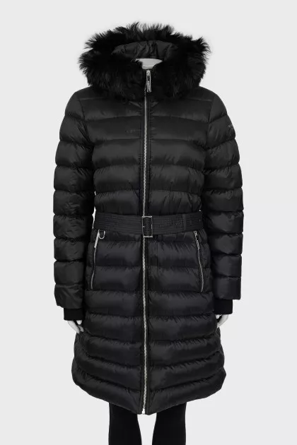 Fitted down jacket with fur hood