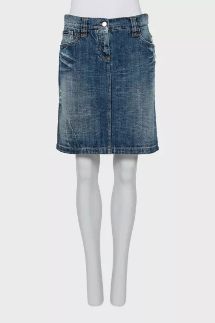 Denim skirt with embroidered logo