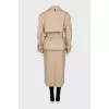 Trench coat with detachable sleeves and hem with tag