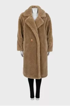 Brown wool fur coat