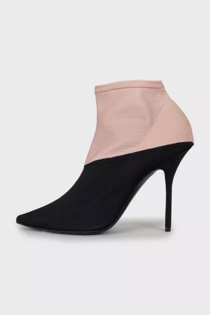 Beige and black stiletto ankle boots