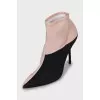 Beige and black stiletto ankle boots