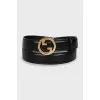 Black leather belt with brand logo