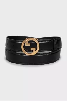 Black leather belt with brand logo