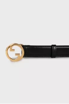 Black leather belt with brand logo