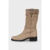 Beige leather boots