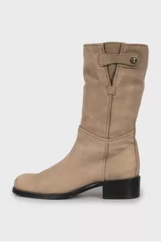 Beige leather boots