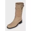 Beige leather boots