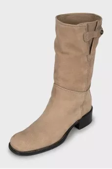 Beige leather boots