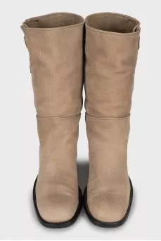 Beige leather boots