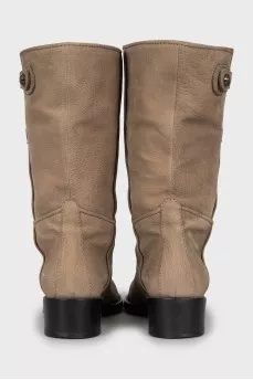 Beige leather boots