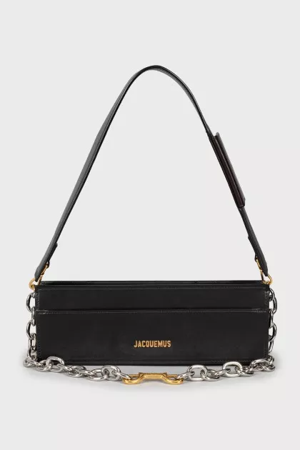 Rectangular leather bag with brand logo