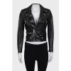 Leather jacket with zippers on the sleeves