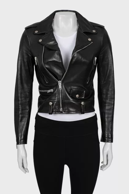 Leather jacket with zippers on the sleeves