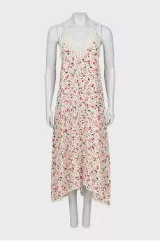 Silk dress with lace on thin straps