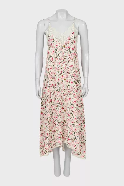 Silk dress with lace on thin straps