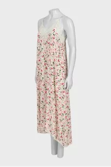 Silk dress with lace on thin straps