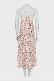 Silk dress with lace on thin straps