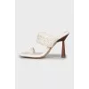 Leather mules with woven upper