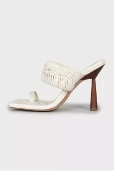Leather mules with woven upper