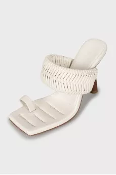 Leather mules with woven upper