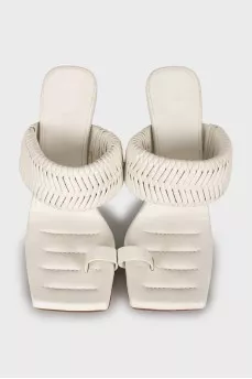 Leather mules with woven upper