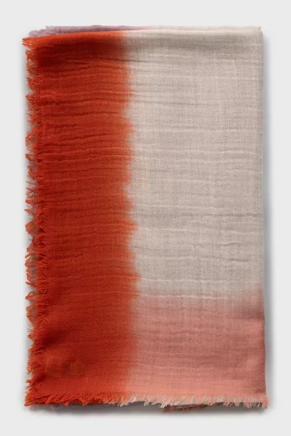 Three-color wool scarf with fringe