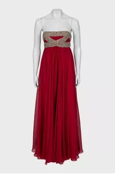 Silk maxi dress decorated with rhinestones