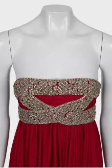 Silk maxi dress decorated with rhinestones