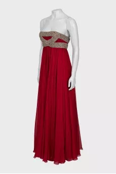 Silk maxi dress decorated with rhinestones