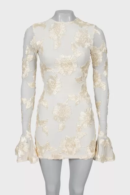 Dress decorated with ribbon embroidery