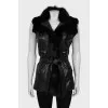 Leather vest with fox fur