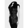 Leather vest with fox fur
