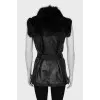 Leather vest with fox fur