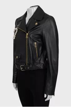 Leather jacket decorated with beads