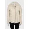 Straight cut leather sheepskin coat