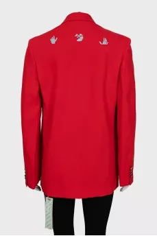 Straight cut jacket with branded logo and tag