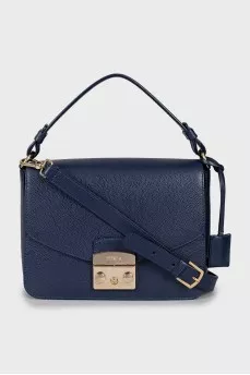 Leather bag with a flap in blue