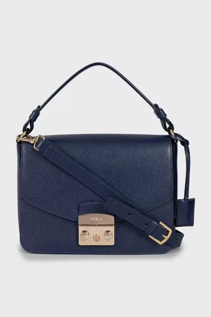 Leather bag with a flap in blue