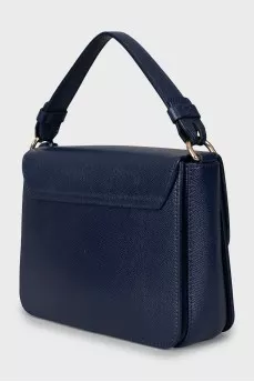 Leather bag with a flap in blue
