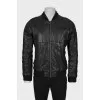 Men's black leather bomber jacket