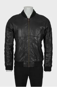 Men's black leather bomber jacket