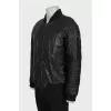 Men's black leather bomber jacket