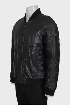 Men's black leather bomber jacket