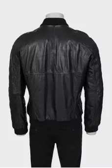 Men's black leather bomber jacket