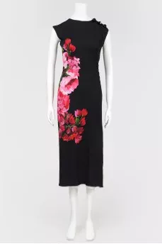 Satin dress with floral print