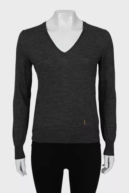 Wool pullover with brand logo