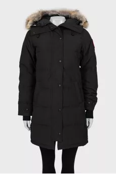 Down jacket decorated with natural fur